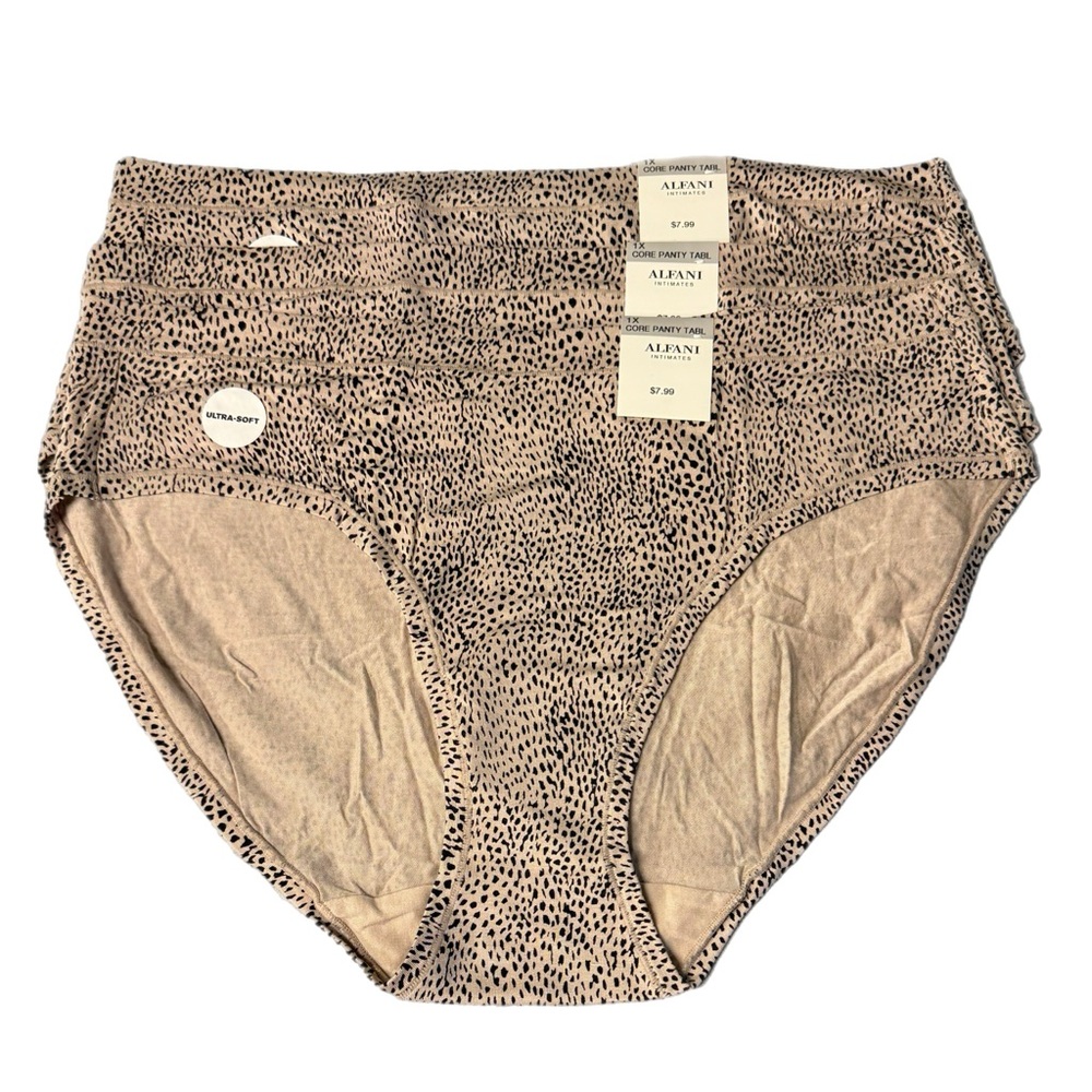 Alfani Plus Bikini Panty  Set of 3 Pair  Animal Dot Print – Neutral/Black – 1x